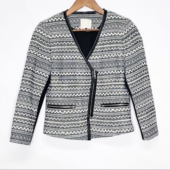 Rebecca Taylor Blazer Femme Fancy Tweed Crop Jacket Black White Size 4 - Picture 2 of 16
